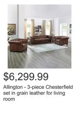Costco Allington - 3-piece Chesterfield set in grain leather for living room offer