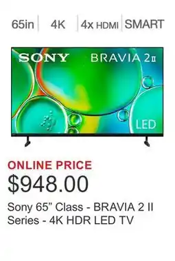 Costco Sony 65 Class - BRAVIA 2 II Series - 4K HDR LED TV offer