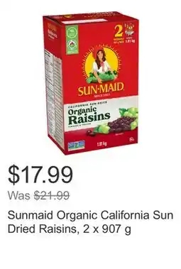Costco Sunmaid Organic California Sun Dried Raisins, 2 x 907 g offer
