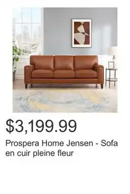 Costco Prospera Home Jensen - Sofa en cuir pleine fleur offer