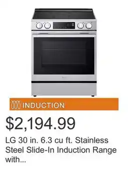 Costco LG 30 in. 6.3 cu ft. Stainless Steel Slide-In Induction Range with ProBake Convection and EasyClean offer