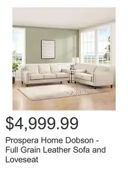 Costco Prospera Home Dobson - Full Grain Leather Sofa and Loveseat offer