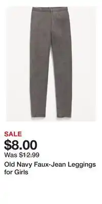 Old Navy Old Navy Faux-Jean Leggings for Girls offer