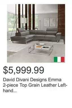 Costco David Divani Designs Emma 2-piece Top Grain Leather Left-hand Facing Sectional offer
