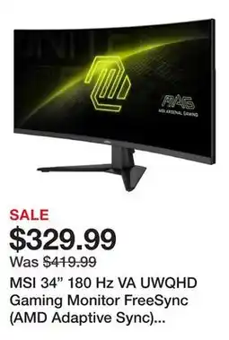 Newegg MSI 34 180 Hz VA UWQHD Gaming Monitor FreeSync (AMD Adaptive Sync) MAG 346CQ offer