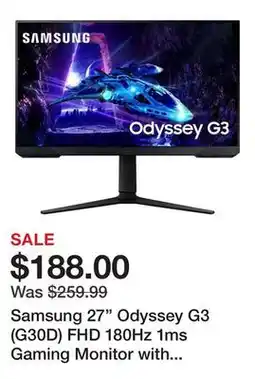Newegg Samsung 27 Odyssey G3 (G30D) FHD 180Hz 1ms Gaming Monitor with Ergonomic Stand - LS27DG302ENXZA offer
