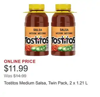 Costco Tostitos Medium Salsa, Twin Pack, 2 x 1.21 L offer