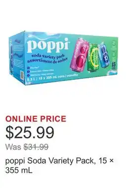 Costco poppi Soda Variety Pack, 15 × 355 mL offer