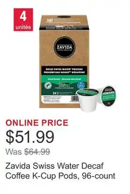 Costco Zavida Swiss Water Decaf Coffee K-Cup Pods, 96-count offer