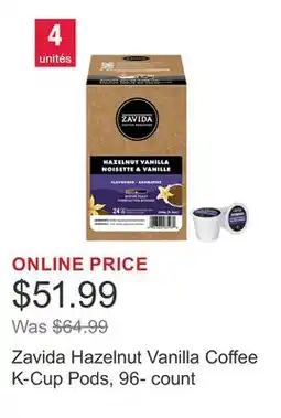 Costco Zavida Hazelnut Vanilla Coffee K-Cup Pods, 96- count offer