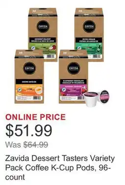 Costco Zavida Dessert Tasters Variety Pack Coffee K-Cup Pods, 96- count offer