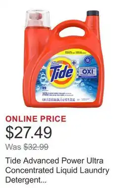 Costco Tide Advanced Power Ultra Concentrated Liquid Laundry Detergent with Oxi 89 Loads offer
