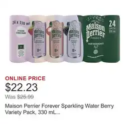 Costco Maison Perrier Forever Sparkling Water Berry Variety Pack, 330 mL 24-pack offer