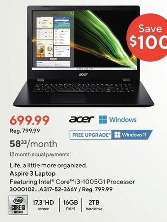 Staples Aspire 3 Laptop offer