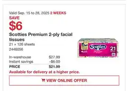Costco Scotties Premium 2-ply facial tissues offer