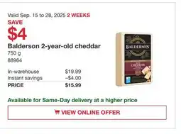 Costco Balderson 2-year-old cheddar offer
