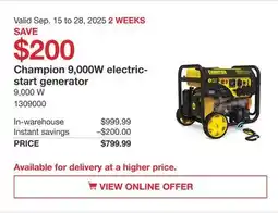 Costco Champion 9,000W electric- start generator offer