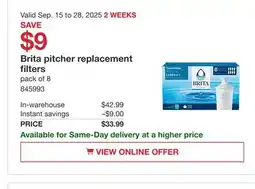 Costco Brita pitcher replacement filters offer