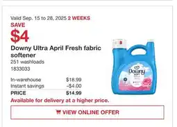 Costco Downy Ultra April Fresh fabric softener offer