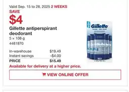 Costco Gillette antiperspirant deodorant offer