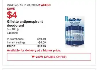 Costco Gillette antiperspirant deodorant offer