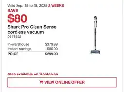 Costco Shark Pro Clean Sense cordless vacuum offer