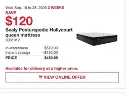 Costco Sealy Posturepedic Hollycourt queen mattress offer