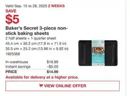 Costco Baker's Secret 3-piece non- stick baking sheets offer