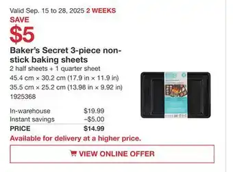 Costco Baker's Secret 3-piece non- stick baking sheets offer