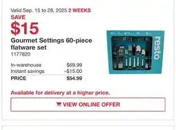 Costco Gourmet Settings 60-piece flatware set offer