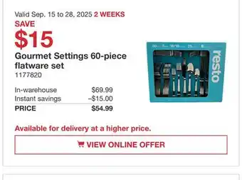 Costco Gourmet Settings 60-piece flatware set offer
