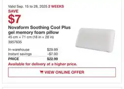 Costco Novaform Soothing Cool Plus gel memory foam pillow offer