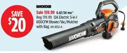 Canadian Tire WORX 12A Electric 3-in-1 600CFM Blower/Vac/Mulcher with Bag offer