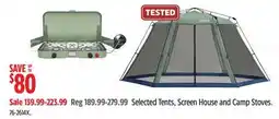 Canadian Tire Coleman Selected Tents, Screen House and Camp Stoves offer