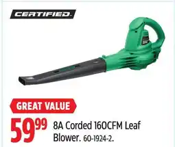 Canadian Tire Certified 8A Corded 160CFM Leaf Blower offer