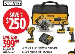 Canadian Tire DEWALT 20V MAX Brushless Compact 4-Pc Combo Kit offer