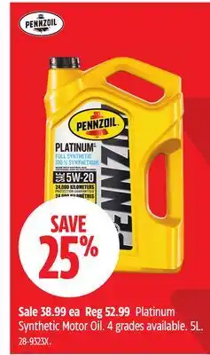 Canadian Tire Pennzoil Platinum Synthetic Motor Oil offer