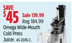 Canadian Tire Omega Wide-Mouth Cold Press Juicer offer