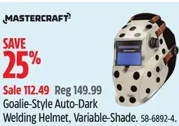 Canadian Tire Mastercraft Goalie-Style Auto-Dark Welding Helmet offer