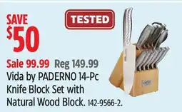 Canadian Tire Vida by PADERNO 14-Pc Knife Block Set with Natural Wood Block offer