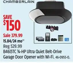 Canadian Tire Chamberlain B4613TC 3⁄4-HP Ultra Quiet Belt-Drive Garage Door Opener with Wi-Fi offer
