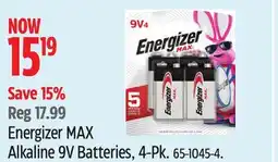 Canadian Tire Energizer MAX Alkaline 9V Batteries offer