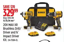 Canadian Tire Dewalt 20V MAX XR Brushless Drill/ Driver and 1⁄4˝ Impact Driver Kit offer