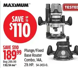 Canadian Tire MAXIMUM Plunge/Fixed Base Router Combo, 14A, 21⁄2 HP offer