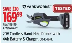 Canadian Tire Yardworks 20V Cordless Hand-Held Pruner with 4Ah Battery & Charger offer