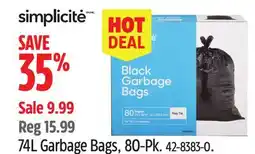 Canadian Tire Simplicité 74L Garbage Bags offer