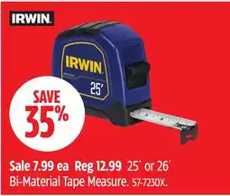 Canadian Tire IRWIN 25´ or 26´ Bi-Material Tape Measure offer
