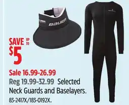 Canadian Tire Bauer Selected Neck Guards and Baselayers offer