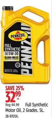 Canadian Tire Pennzoil Full Synthetic Motor Oil offer