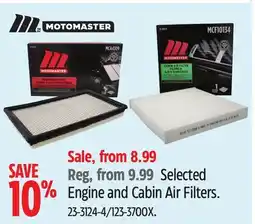 Canadian Tire Motomaster Selected Engine and Cabin Air Filters offer